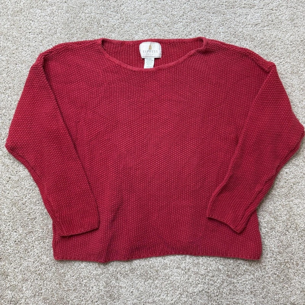 Vintage Express Sweater Womens Large Red Boat Neck Dolman Chunky-Knit Ramie